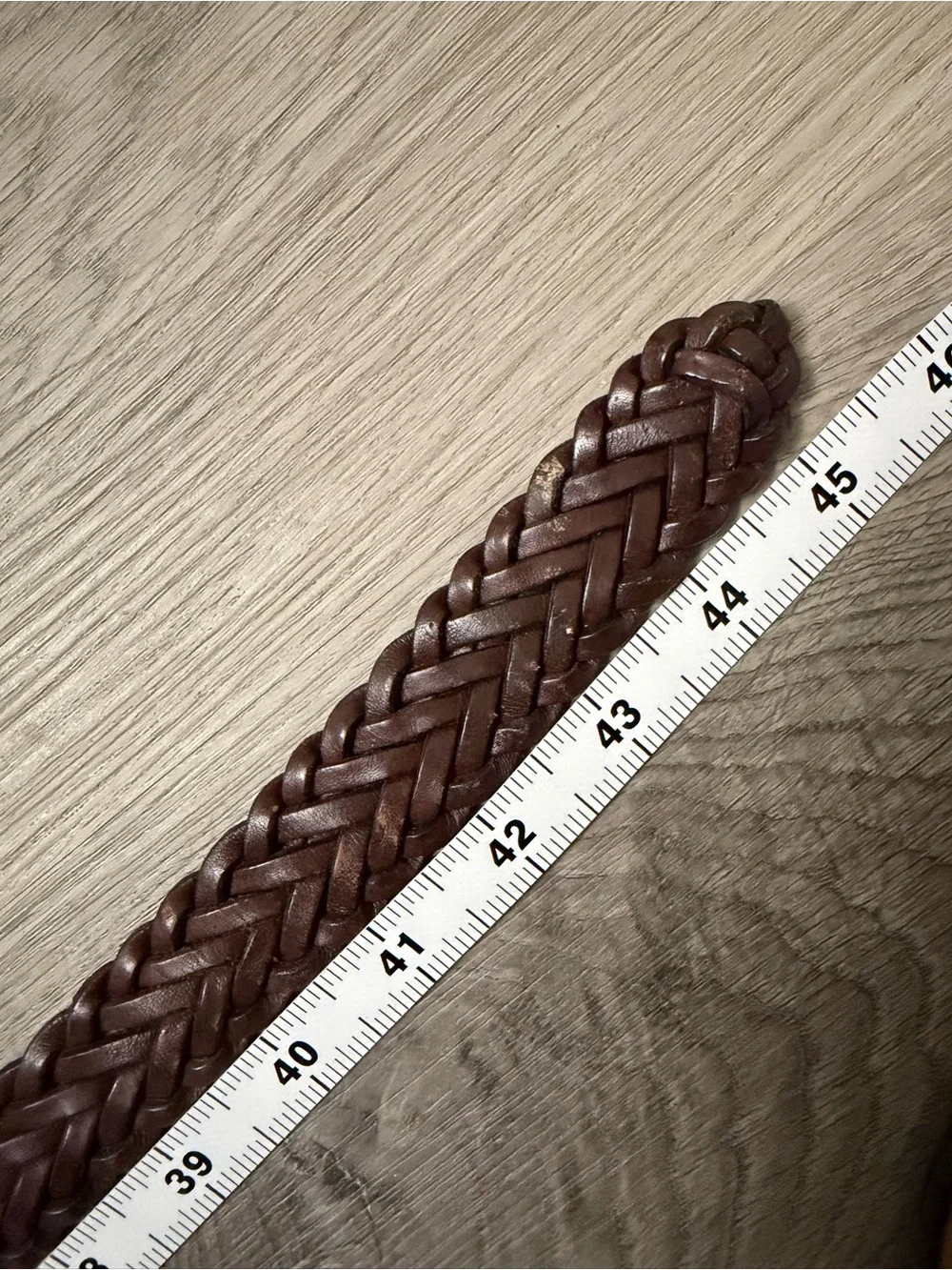 Woven Brown Leather Waist Belt with Brass Buckle